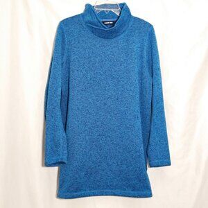 🛑 Lands' End Womens Two-toned Blue Mock Turtleneck Knit Sweater Size Large